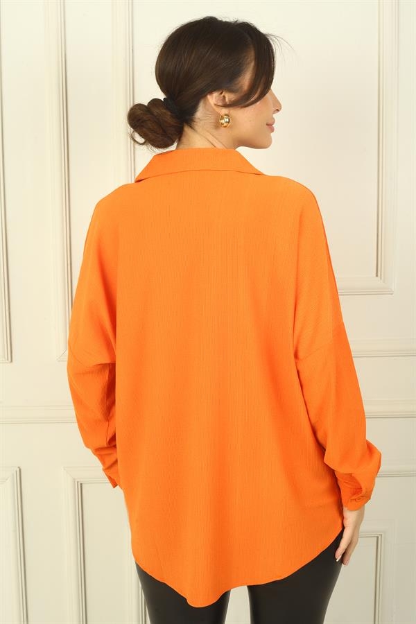 Chemise en crêpe à manches longues boutonnée pour femme