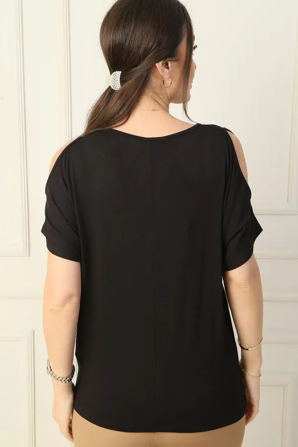 Chemisier en viscose à col en V et épaules dénudées pour femme, manches courtes chauve-souris nouées