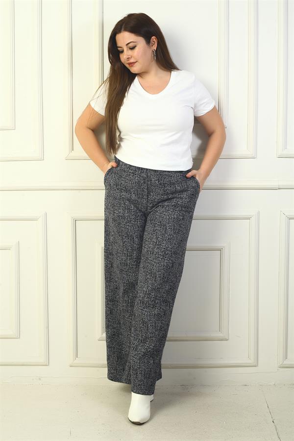 Pantalon palazzo grande taille pour femme avec taille élastique et poches (marque Karyağdı B.)