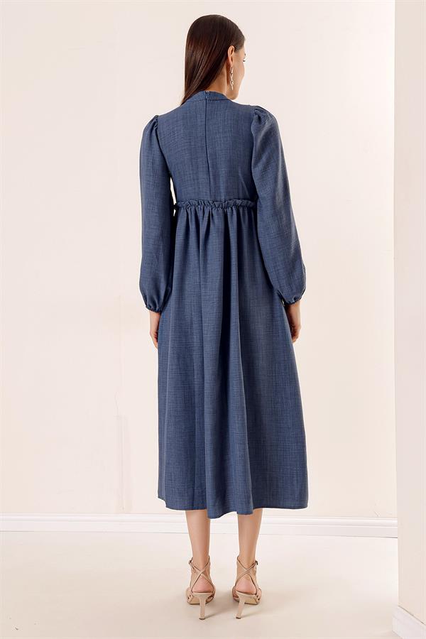 Güpürlü Keten Efekt Uzun Elbise