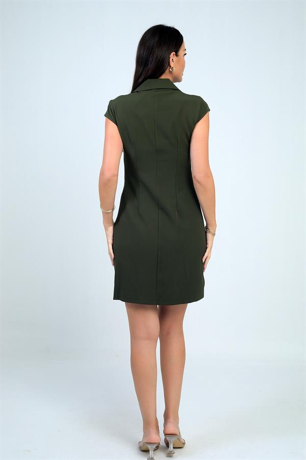 Women's Wrap Neckline Buckle Detail Pleated Skirt Lycra Crepe Dress