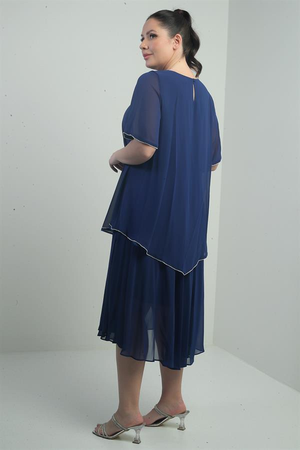 Robe midi en mousseline doublée à manches courtes à volants pour femme, grande taille, ornée de pierres