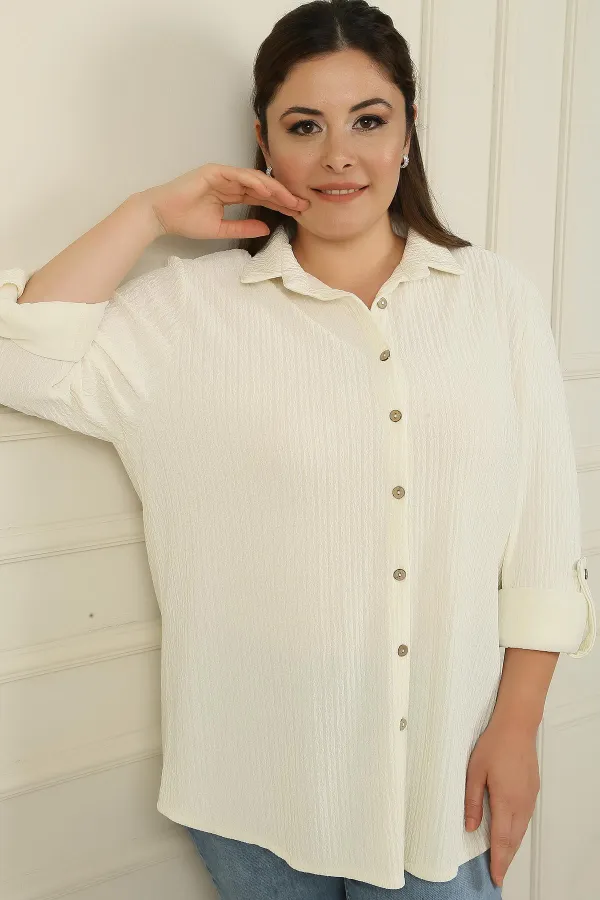 Fold-up Sleeve Waffle Plus Size Shirt
