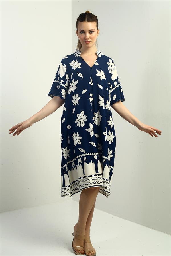 Kadın Çiçek Desenli Cepli oversize Kısa Elbise