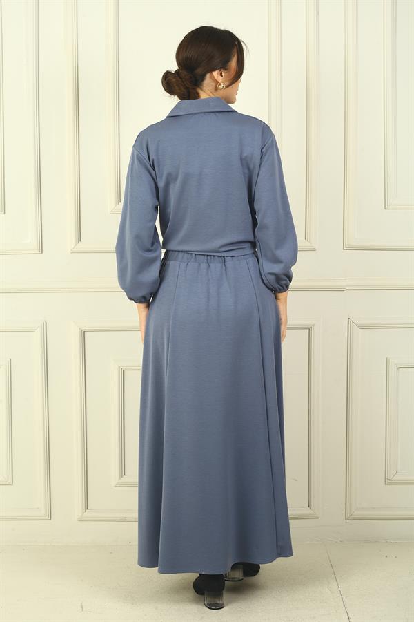 Women's Front Zip Jacket and Elastic Waist Long Skirt Osyho 2-Piece Set