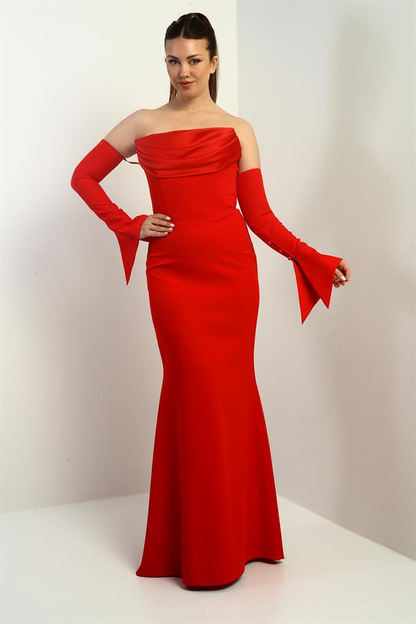Women's Strapless Set-in Sleeve, Interfacing, Lined Crepe Long Evening Dress