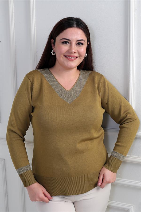 Chemisier grande taille à col en V pour femme, orné de paillettes