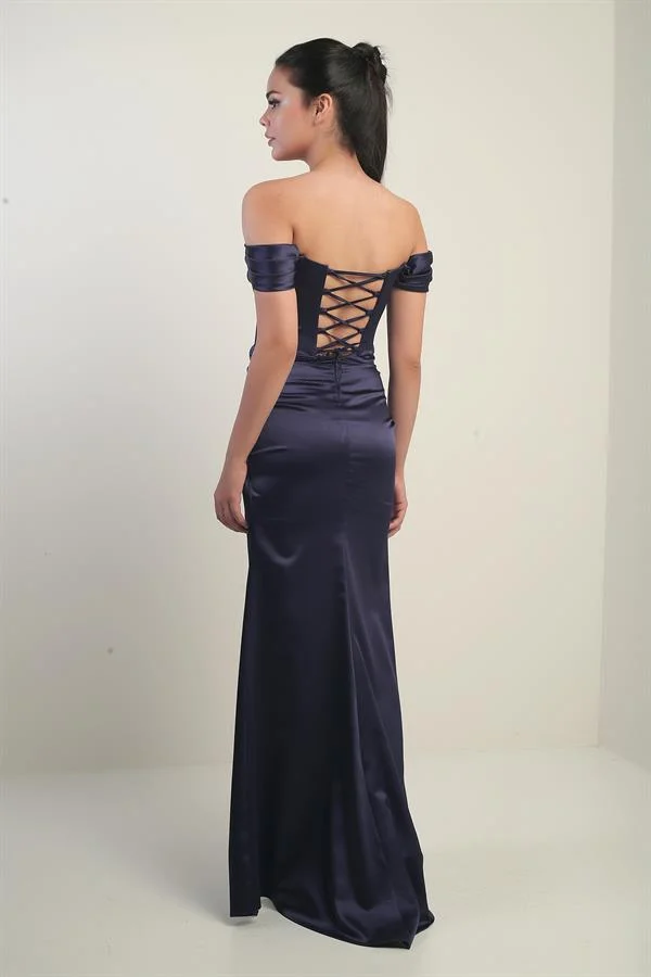 Robe longue en satin à bretelles, doublée et à armatures, manches basses et sans bretelles, pour femme