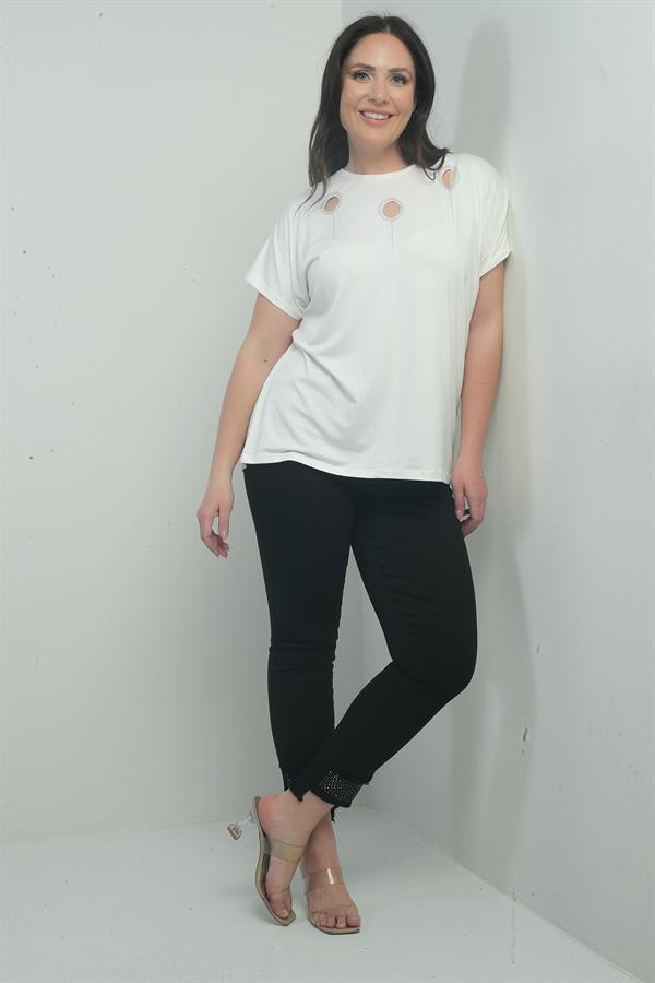 Pantalon en toile grande taille pour femme, coupe slim, orné de pierres et de pompons, en tissu Lycra