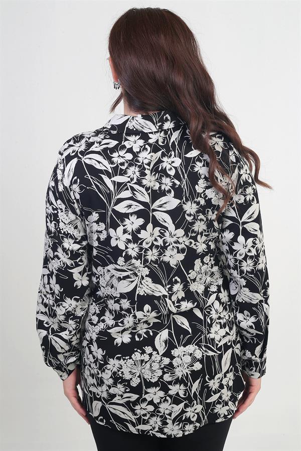 Chemise fleurie grande taille pour femme avec manches repliées