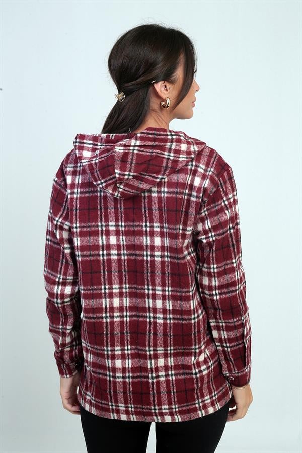 Chemise à capuche pour femme, motif à carreaux, poches à boutons métalliques