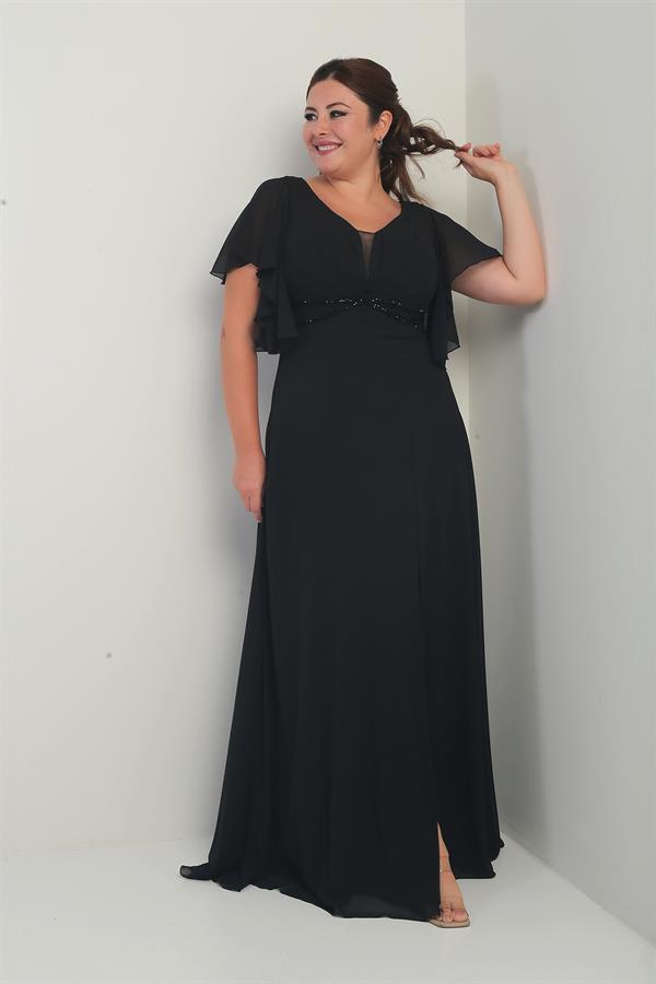 Robe en mousseline grande taille pour femme, décolleté en V devant et dos, manches à volants, ceinture doublée et poches.