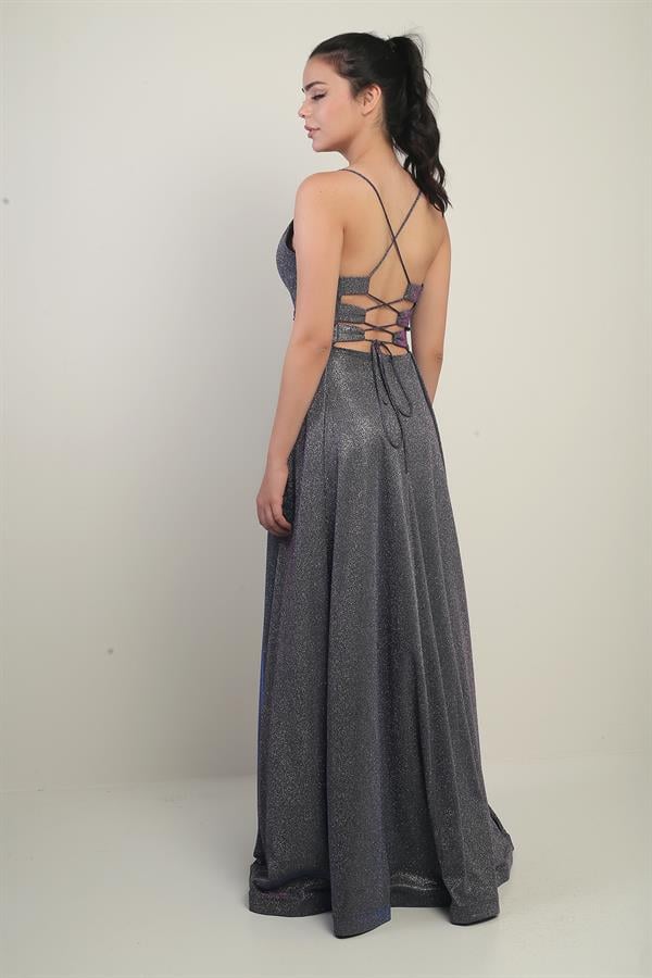 Robe de soirée longue à bretelles, doublée et pailletée