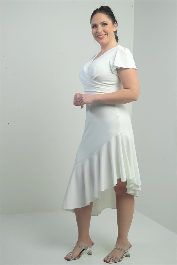 Women's Wrap Neckline Draped Front Lined Ruffled Skirt Plus Size Crepe Dress