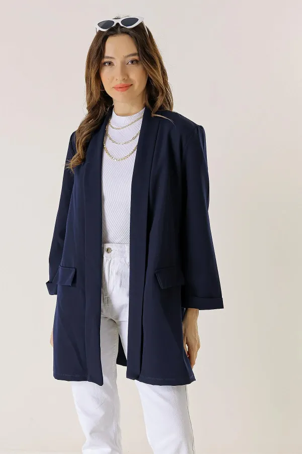 Şal Yaka Likralı Uzun Ceket