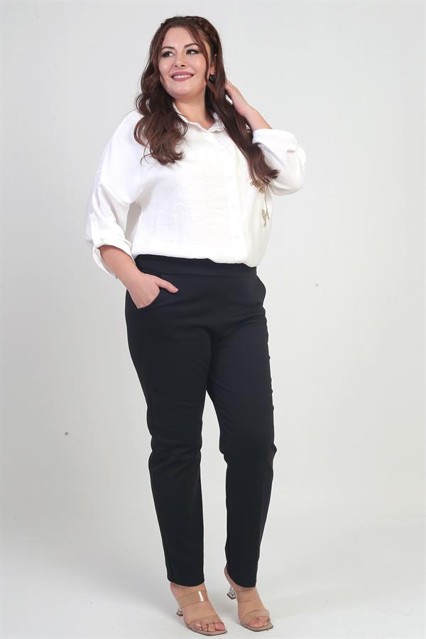 Pantalon grande taille pour femme, taille élastique, poches latérales, entièrement en Lycra, jambes renforcées, coupe classique, grandes tailles