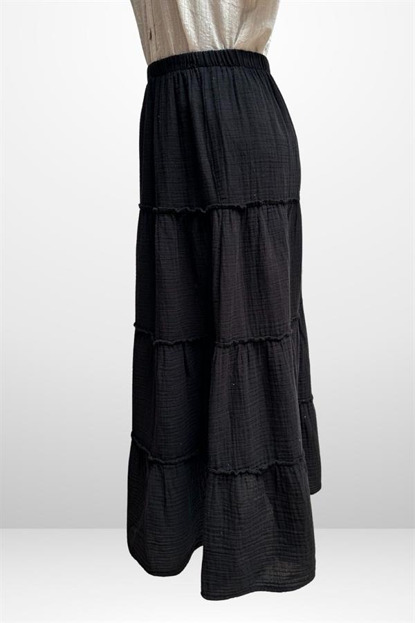 Kadın Beli Lastikli Katlı Müslin Uzun Etek