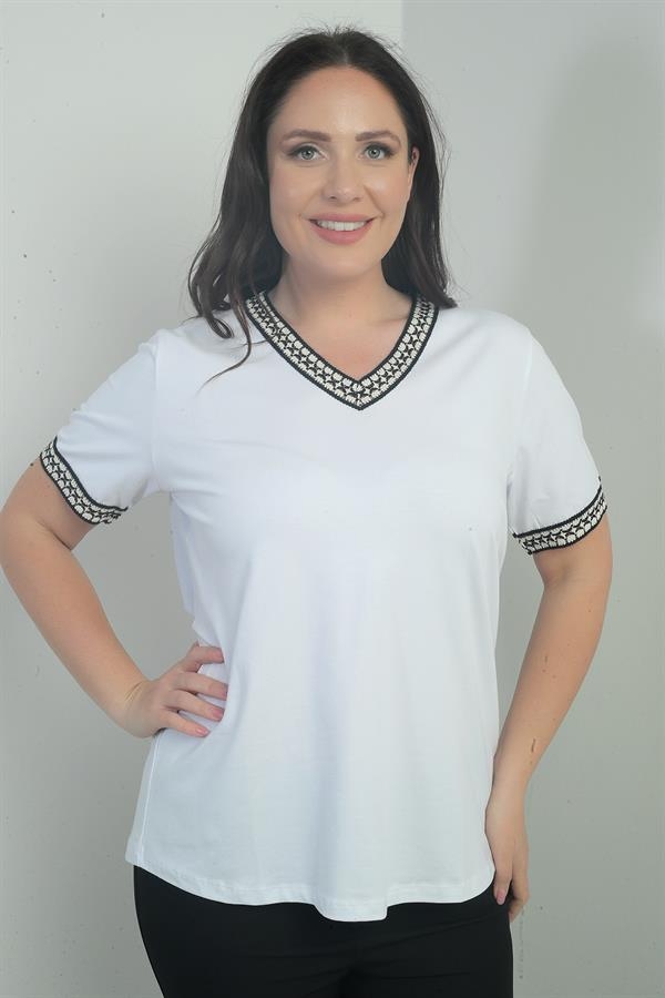 Women's Plus Size Casual Blouse with Collar and Sleeve Stripes
