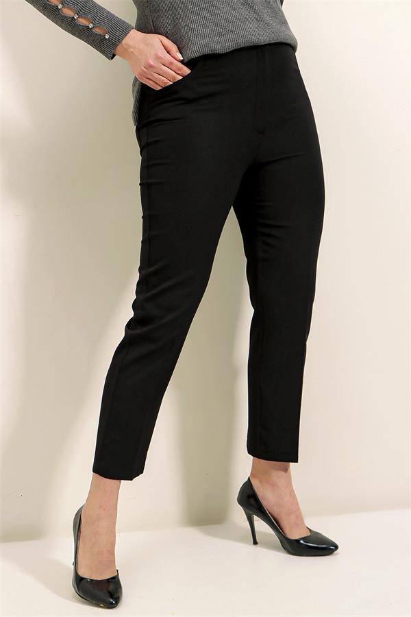 Pantalon grande taille avec taille élastique et tissu extensible