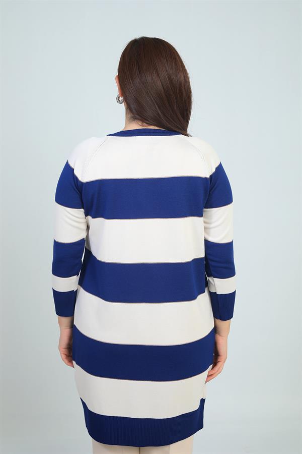 Kadın Enine Kalın Çizgili Büyük Beden Hırka