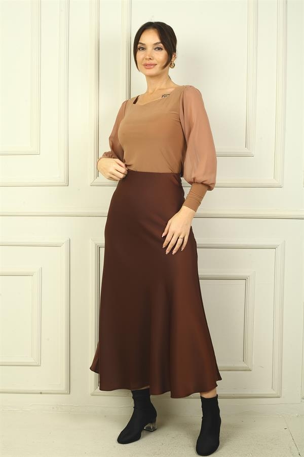 Jupe longue en satin pour femme avec taille élastique