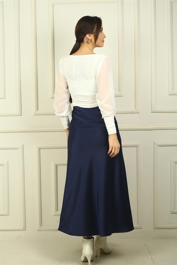 Jupe longue en satin pour femme avec taille élastique