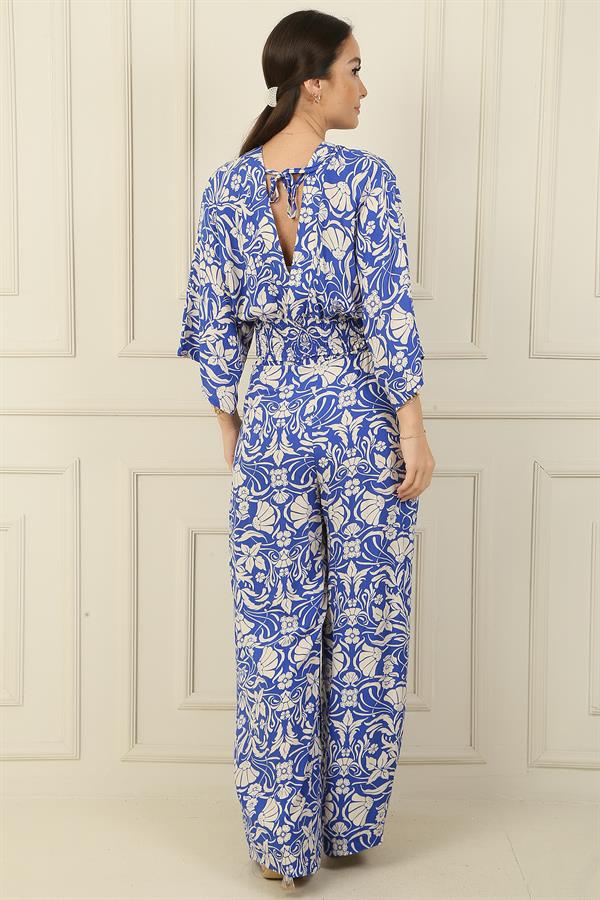 Front and Back V-Neck Crop Top, Elastic Waistband, Pocketed Palazzo Pants, Floral 2-Piece Set