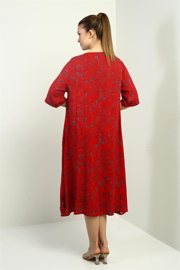 Women's Shawl Patterned Oversize Dress with Pockets