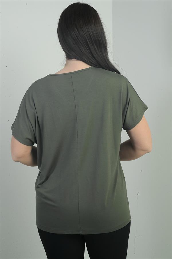 Kadın Omuzu Taş Baskılı V Yaka Yarasa Kol B.B. Bluz