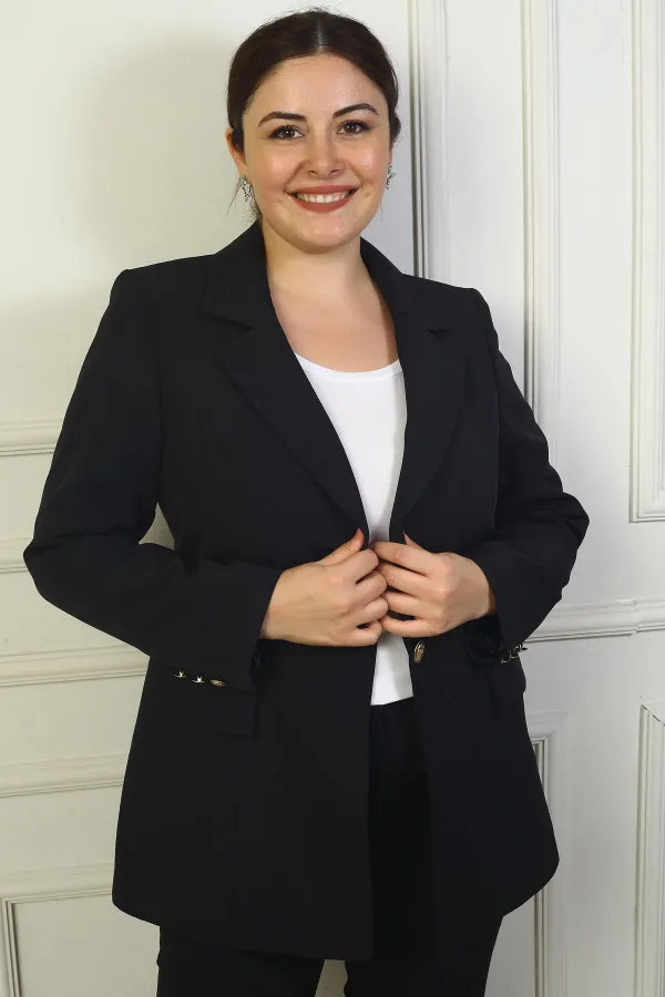 Women's Large Size Double-Breasted Jacket with Single Metal Button Front and Lining