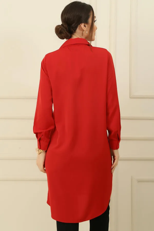 Fake Pocket Button-Front Charmi Shirt Tunic