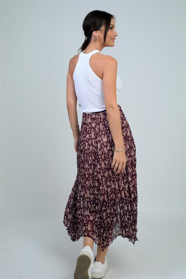 Jupe triangle midi fleurie doublée à taille élastique pour femme