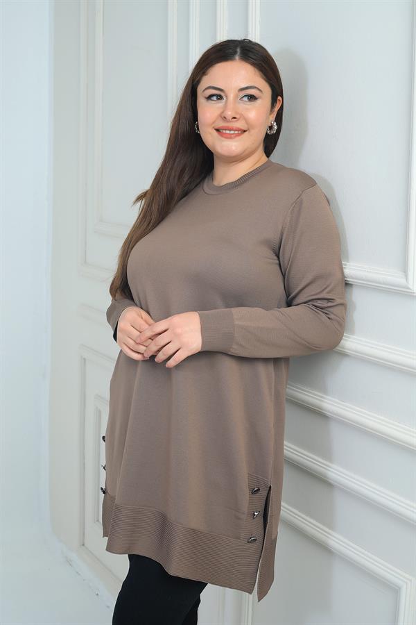 Blouse tunique tricotée grande taille pour femme, avec boutons et fentes latérales