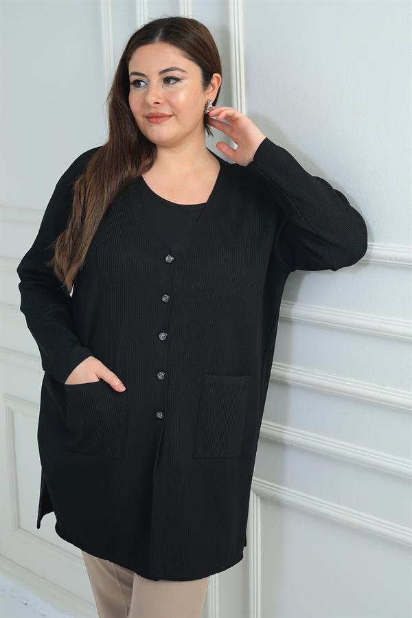 Gilet côtelé en lycra grande taille pour femme avec poches