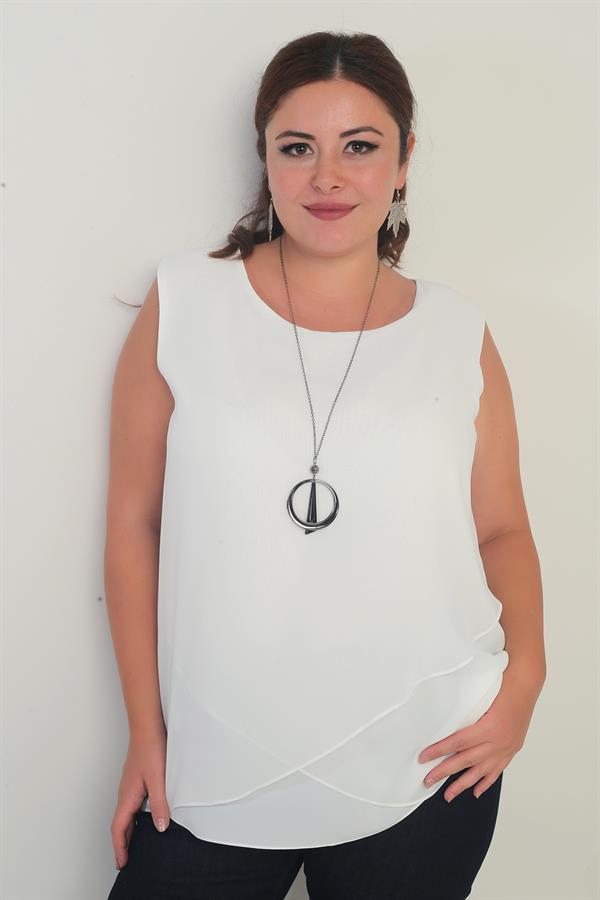 Kadın Üstü Şifon Kolsuz Büyük Beden Bluz