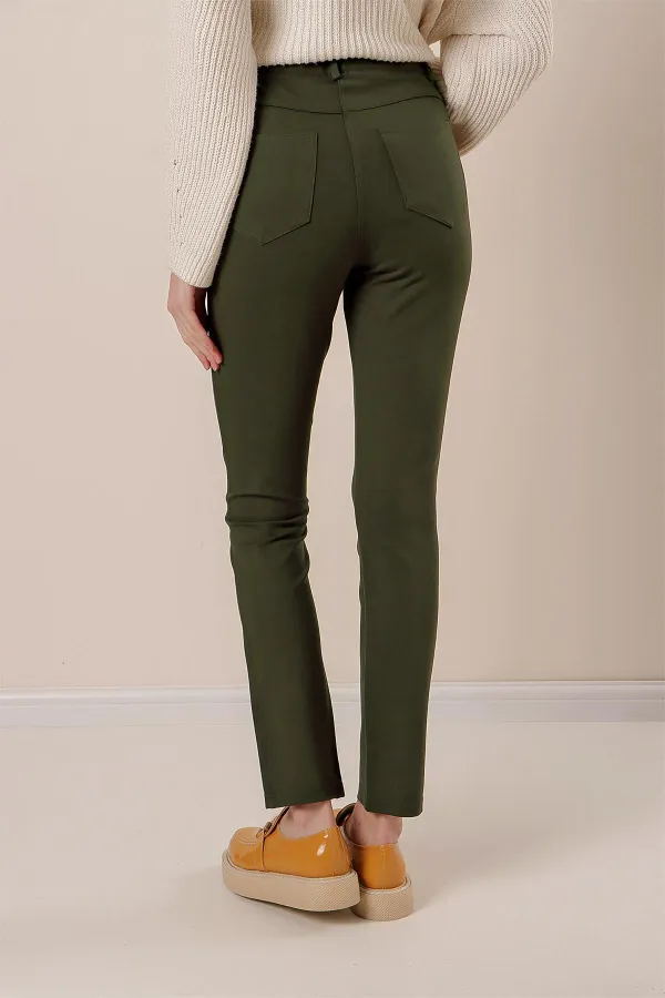 En Boy Likralı Önü Sahte Cepli Pantolon