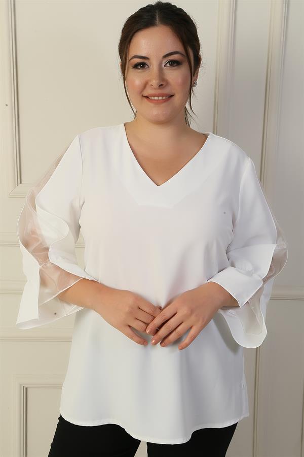 V Yaka Yarı Organze Krep B.B. Bluz