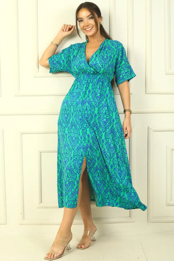 Patterned Double-Breasted Printed Viscose Dress