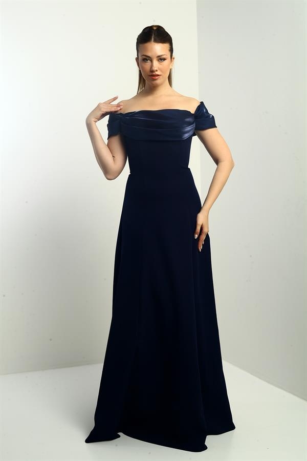 Straplez Kloş Telalı Astarlı Uzun Krep Abiye Elbise