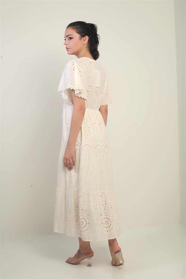 Women's V-Neck Front Tasseled Lined Long Lace Dress