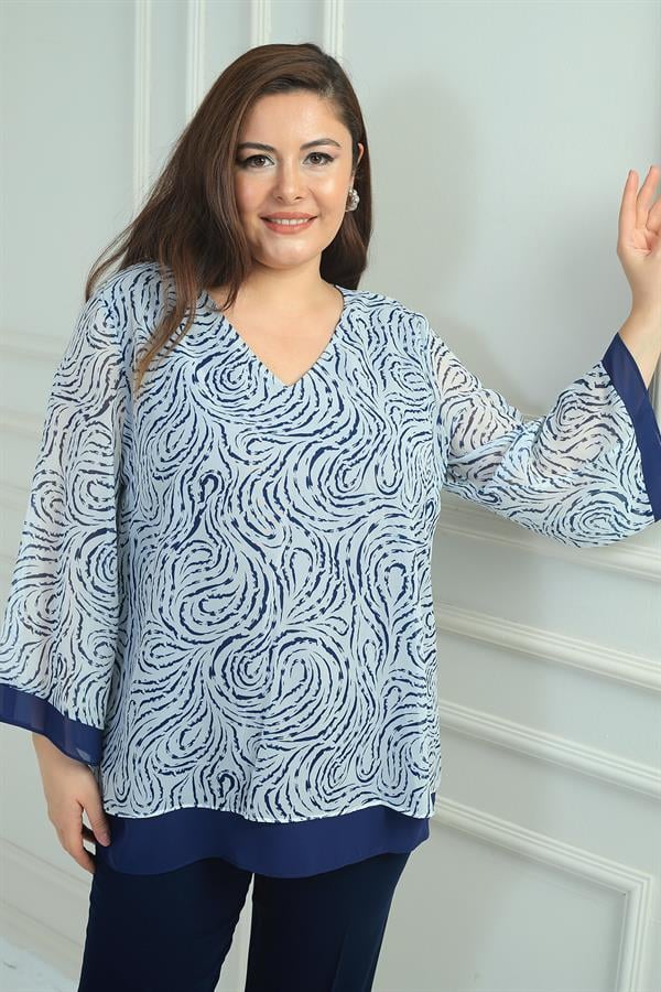 Chemisier en mousseline à motifs, col en V, grandes tailles, pour femme