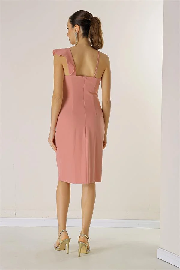 Tek Omuz Önü Yırtmaçlı Abiye Elbise