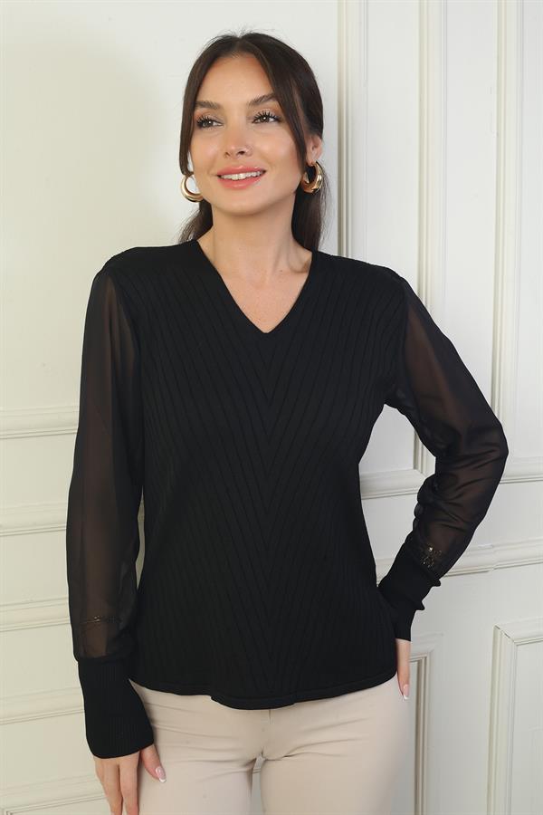 Pull sans manches en mousseline à col en V pour femme