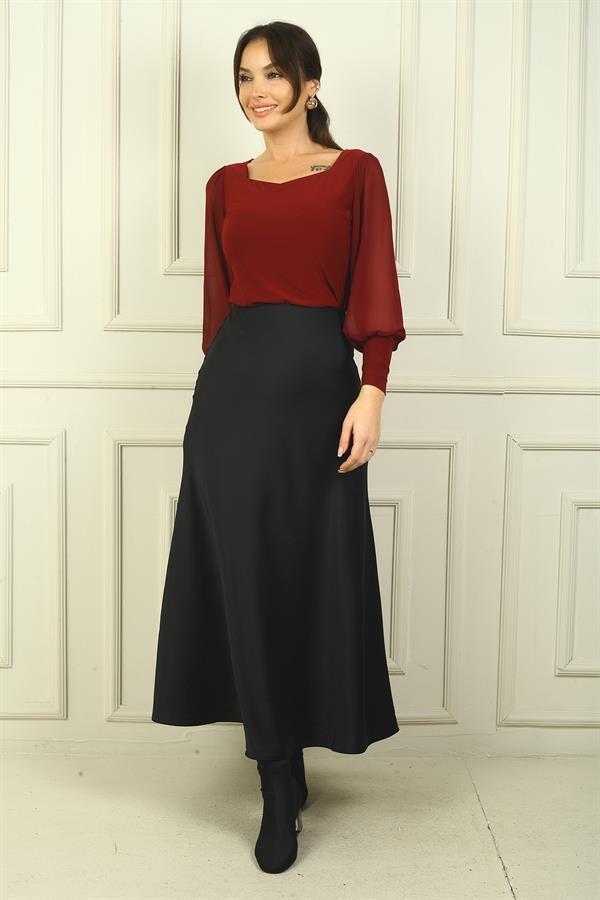 Jupe longue en satin pour femme avec taille élastique