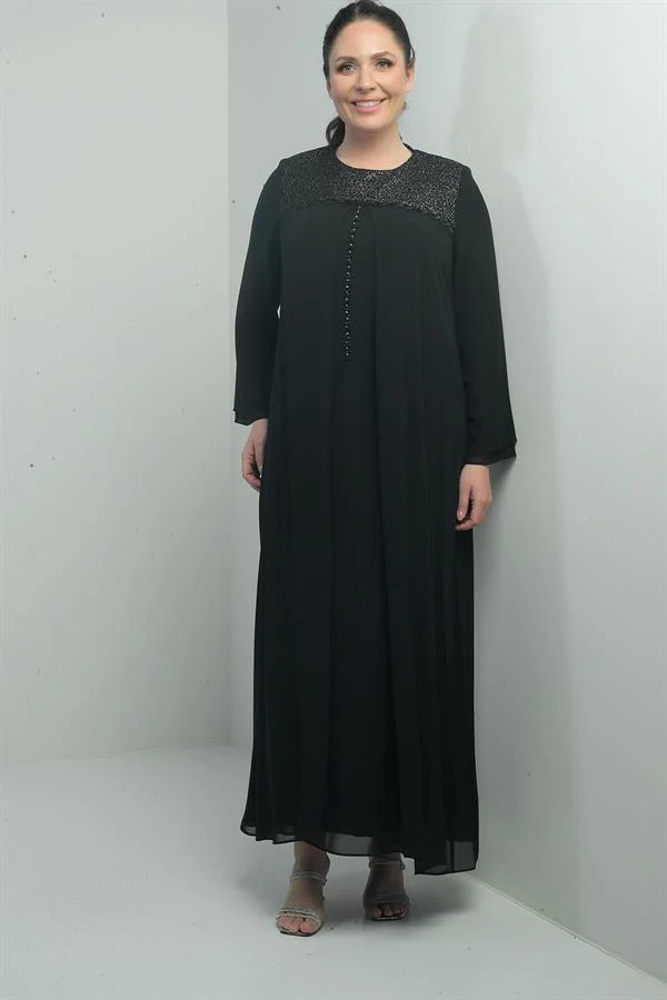 Robe longue en mousseline grande taille pour femme, avec haut à sequins et devant perlé, doublée