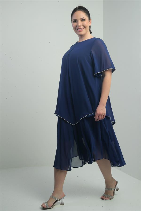 Robe midi en mousseline doublée à manches courtes à volants pour femme, grande taille, ornée de pierres