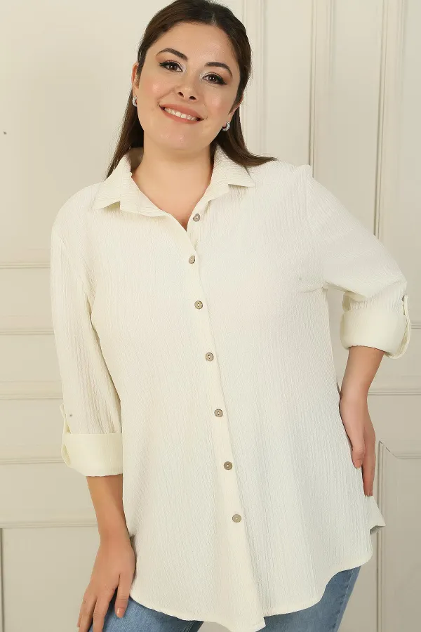 Fold-up Sleeve Waffle Plus Size Shirt