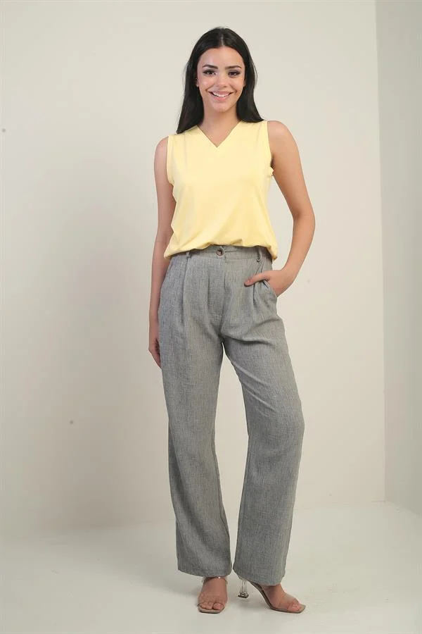 Pantalon palazzo pour femme avec taille élastiquée, poches et détails plissés