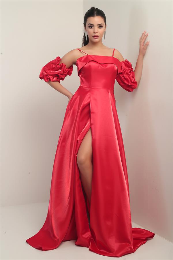 Women's Thin-Strapped, Lined, Set-in Sleeve, Pocketed Long Satin Dress