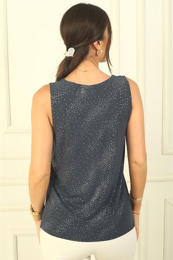 V-Neck Front Gathered Lycra Glitter Blouse
